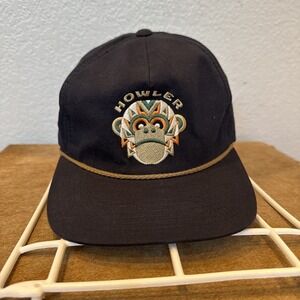 Howler Brothers Bros Rope Flat Bill Snapback Embroidered Monkey Adjustable Black